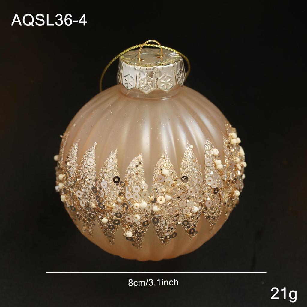 8CM Champagne Gold Christmas Ornament: Retro Tree Hanging Ball Decoration.