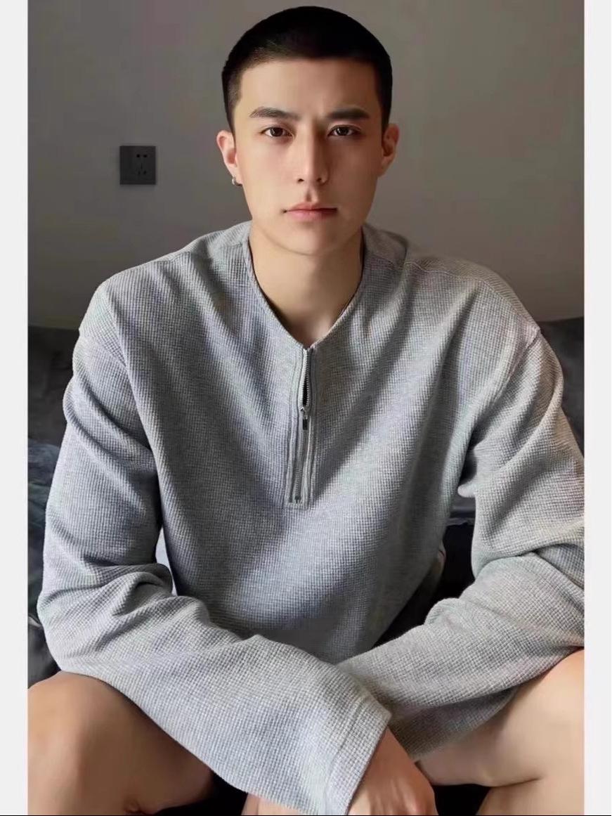 

Мужская серая вафельная повседневная футболка на молнии до середины груди - Свободный высококачественный базовый слой для весны/осени 3XL серый