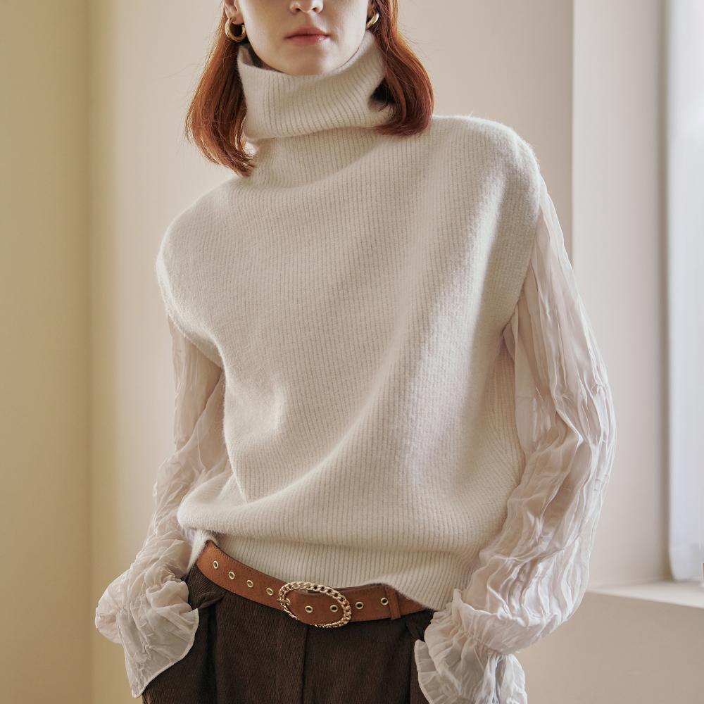 Maxza Loose-Fit Turtleneck Rib Knit Vest