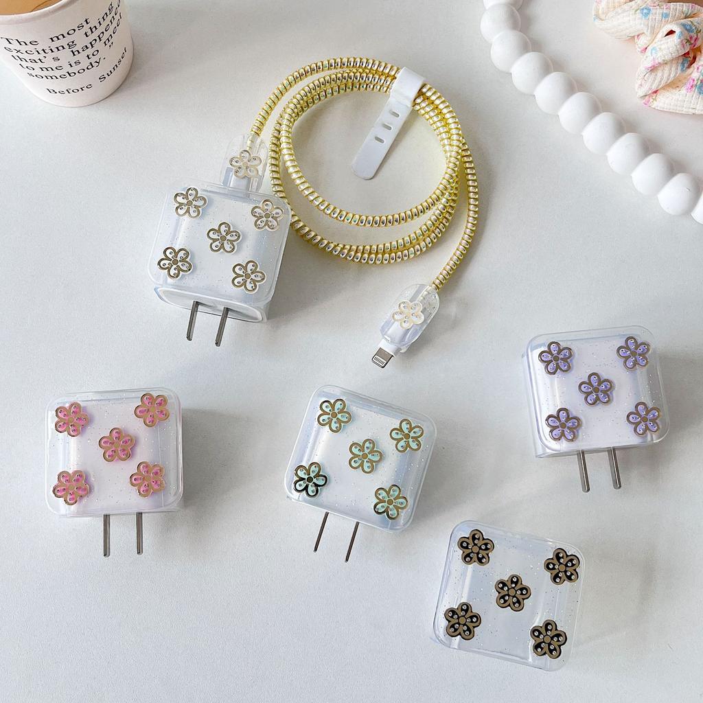 Flower Charger Protective Cover Is Suitable for Apple 20W Fast Charging, Charging Head Protective Cover, Data Cable, Cable Biter.