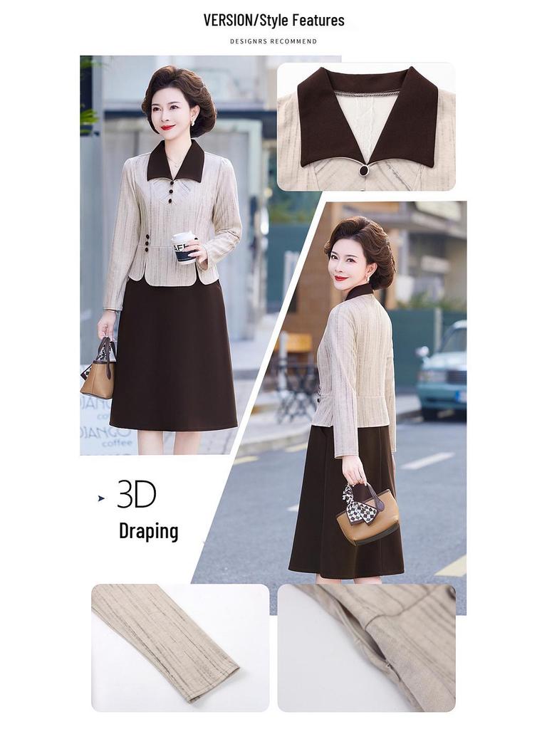 Spring & Autumn 2025 Women's Petite Shirt Collar Dress for Middle-Aged and Elderly - Fake Two-Piece Design