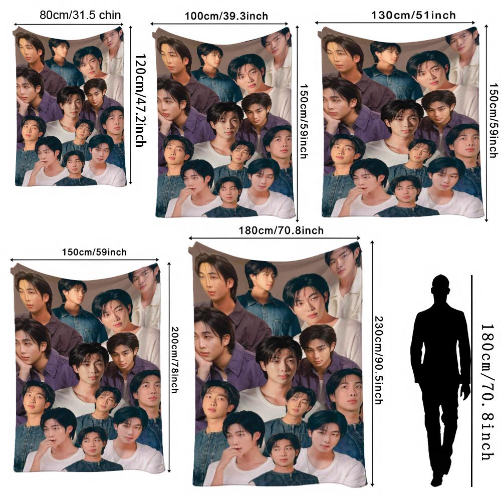 Kim Namjoon Rm Portrait Collage Print Pattern Blanket Soft Comfortable Fleece Blanket For Living Room Bedroom Recliner Home Party Decor Memorial Gift