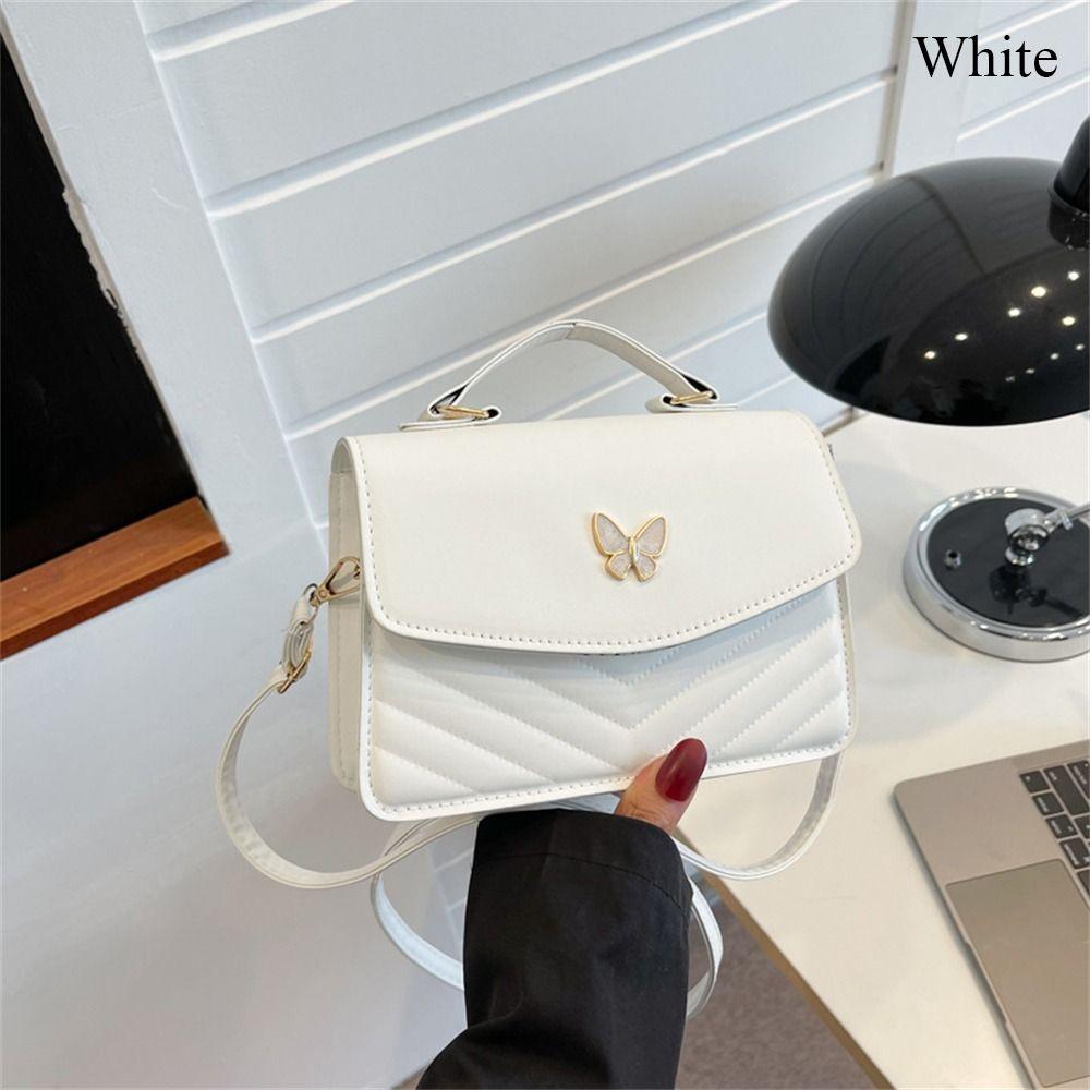 Women Stylish Butterfly Embroidery Sling Bag Fashion PU Leather Shoulder Bag Portable Large Capacity Handbag