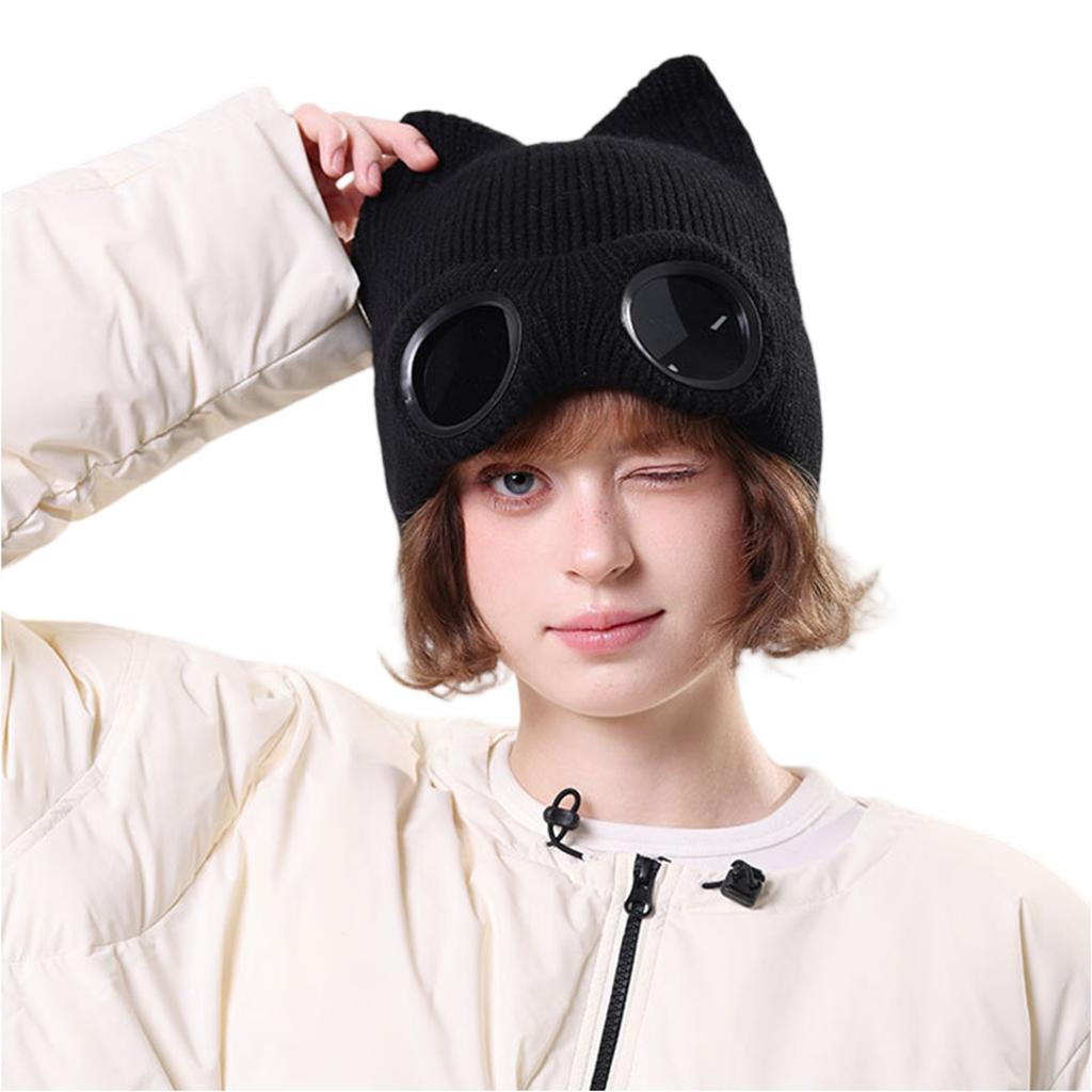 Nouvelle Mode Lunettes d'Extérieur Bonnet de Ski en Tricot Oreilles Mignonnes Visière de Soleil Chapeaux pour Adolescents Danse de Rue Lunettes Aviateur Hommes Femmes Casquette de Baseball