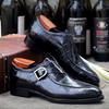 Men's Formal Leather Monk Shoes - European & American Style, Alligator Pattern, Square Toe, Retro Handmade