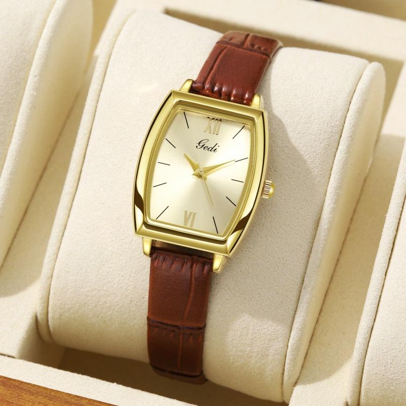 Retro Wine Barrel-Shaped Women'S Watch Simple And High-End Belt Watch Women'S Waterproof Quartz Watch