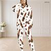 Women Plus Size Round Neck Long Sleeve Top And Pants Set Lipstick Leopard Printed Casual Outfit