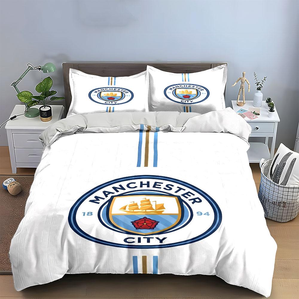 Manchester City Logo Povlečení Sada Povlečení Potah na Přikrývku Sada Potahů na Přikrývku Povlaky na Polštáře (1 * Povlak na peřinu 2 * Povlaky na polštář, bez náplně do peřiny)