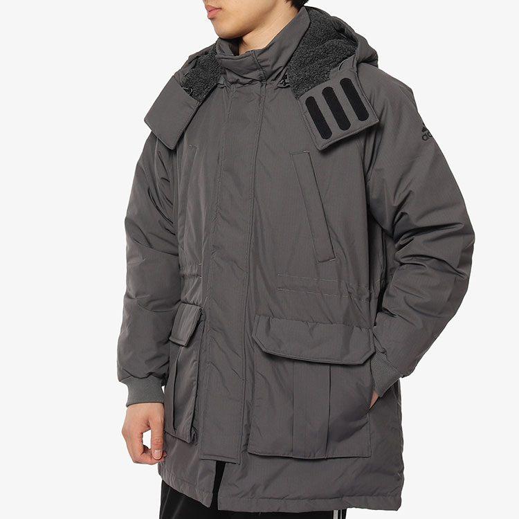 Adidas Down Jackets Men's Gray Hooded Moderate Down Jacket DM1940
