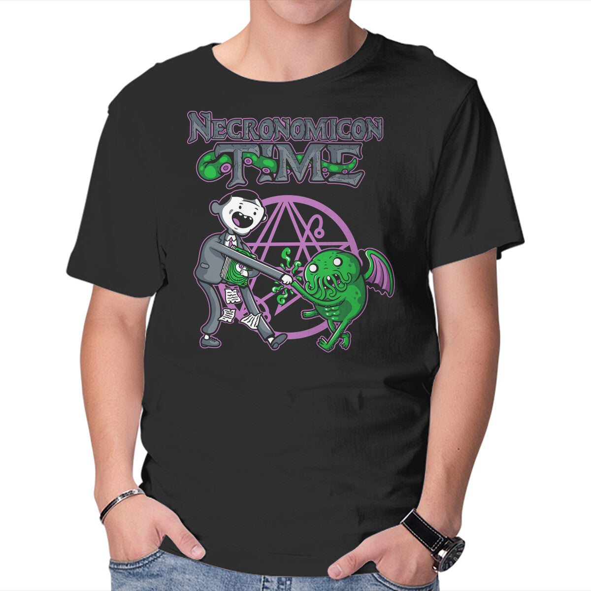 Unisex Crew Neck T-Shirt Necronomicon Time Graphic Short Sleeve Casual Tee XS