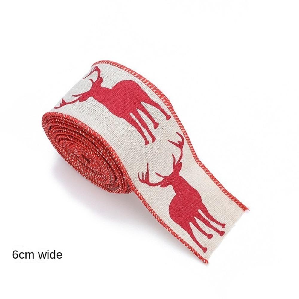 2m Christmas Ribbon DIY Lmitation Linen Fabric Swirl Ribbon Christmas Tree Ribbon Plaid Bow Snowflake Burlap Ribbon