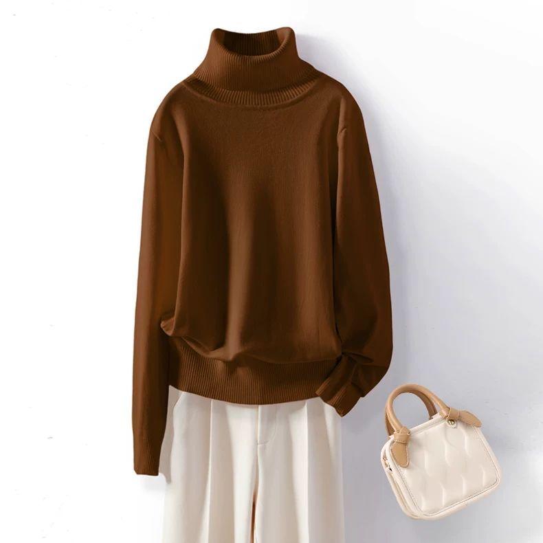 Damski sweter z golfem Jesień Zima Jednolity kolor Plus Size Dzianina Miękki Luźny Dzianinowy Sweter Top