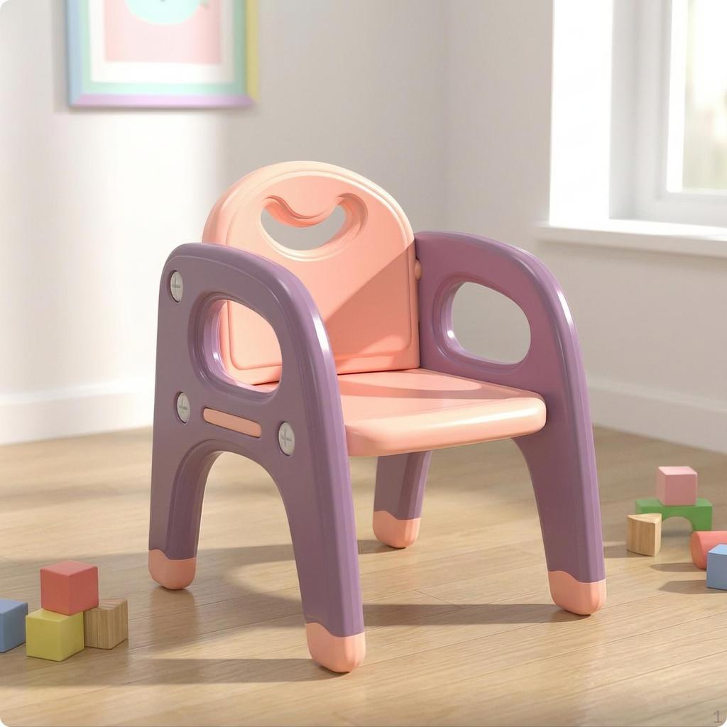 Rounded Edges Chair with Curved Backrest | Builtin Carry Handle, Stable Splayed Legs, for Nursery