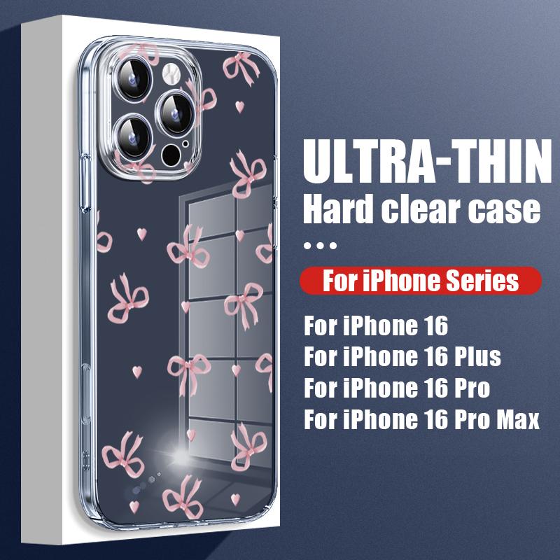 

Для iPhone 16 Plus 15 14 Pro 12 13 Pro Max 11 противоударный чехол с бантом из твердого поликарбоната, прозрачный тонкий защитный чехол для телефона iPhone 11