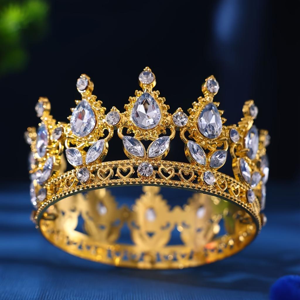 Tiaras y Coronas Redondas de Cristal Barroco Diadema con Pedrería Corona de Baile Corona Accesorios para el Cabello de Boda Joyería Corona