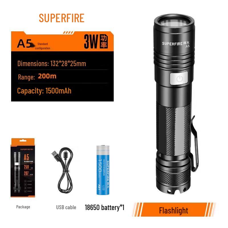 SupFire A5 USB Rechargeable LED Flashlight