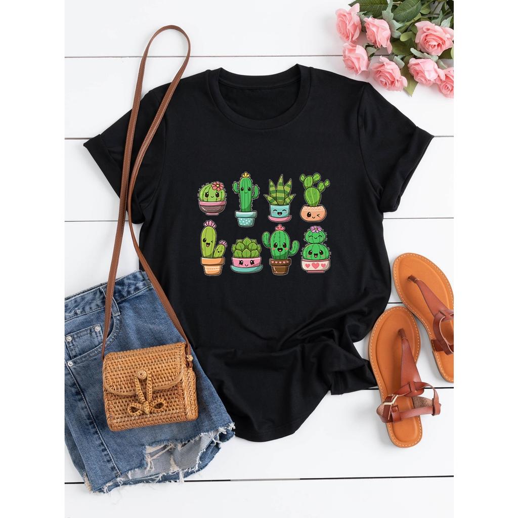 SHEIN LUNE Plus Cactus Print Tee Graphic Tees Women Tops