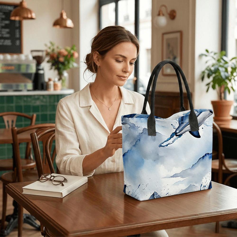 Watercolor Dolphin Pattern Casual Tote Bag Large Capacity Lightweight Shoulder Bag for Daily Use