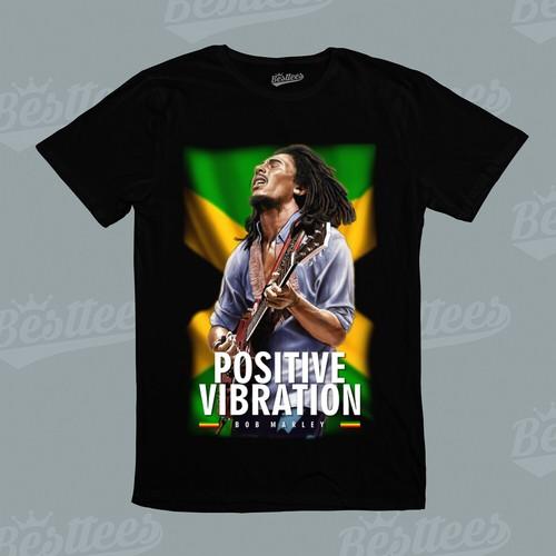 Jamaikanischer Sänger Gitarrist Bob Marley Legendäre Musik Positive Vibration T-Shirt