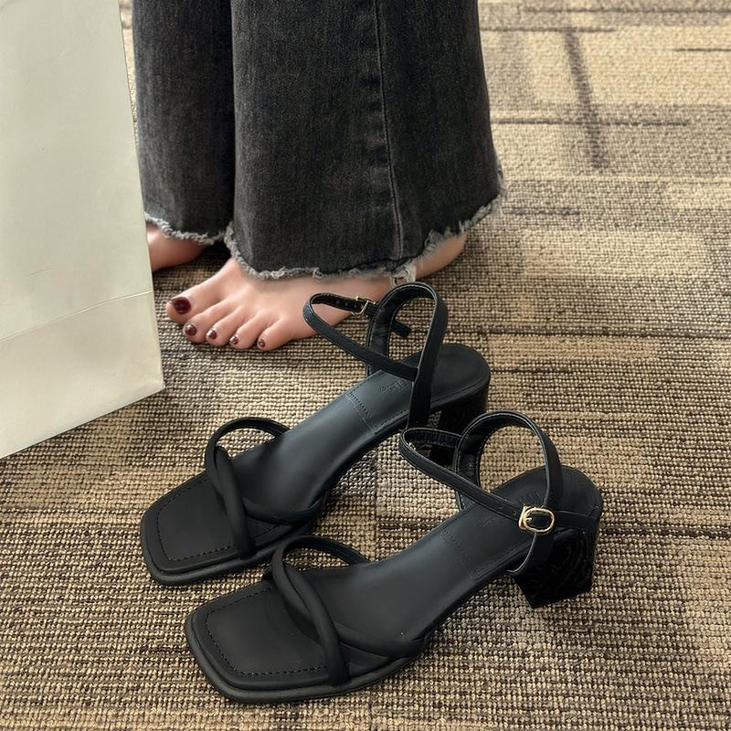 Sandals women's summer 2025 fashion versatile gentle retro thick heel non-slip word with high heels summer square head