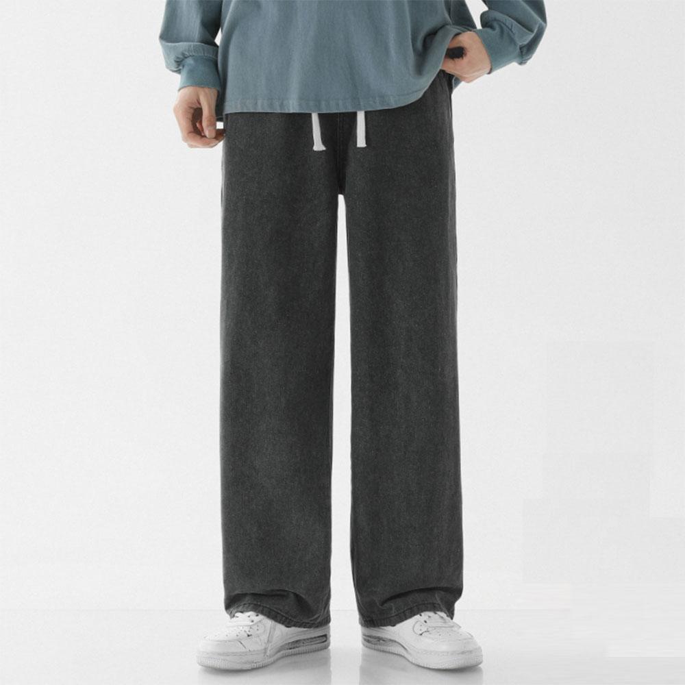 Thin / Thick  Casual Men's Plus Velvet 78% Cotton Drawstring Denim Jeans Baggy Wide Leg Pants Straight Trousers Sweatpants For Men Hip Hop