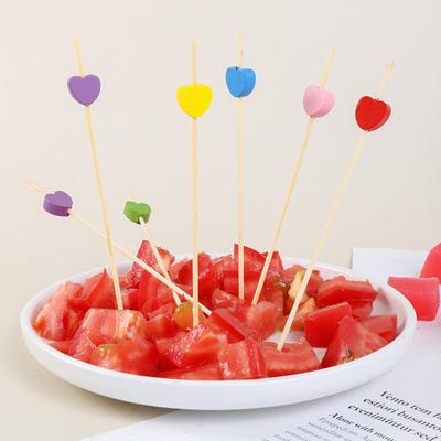 100Pcs Disposable Dessert Picks Heart Pattern Bamboo Barbeque Snacks Buffet Picks Indoor