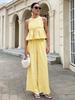 Women's Sleeveless Checkered Top with Ruffle Hem and Wide Leg Pants 2 Piece Set