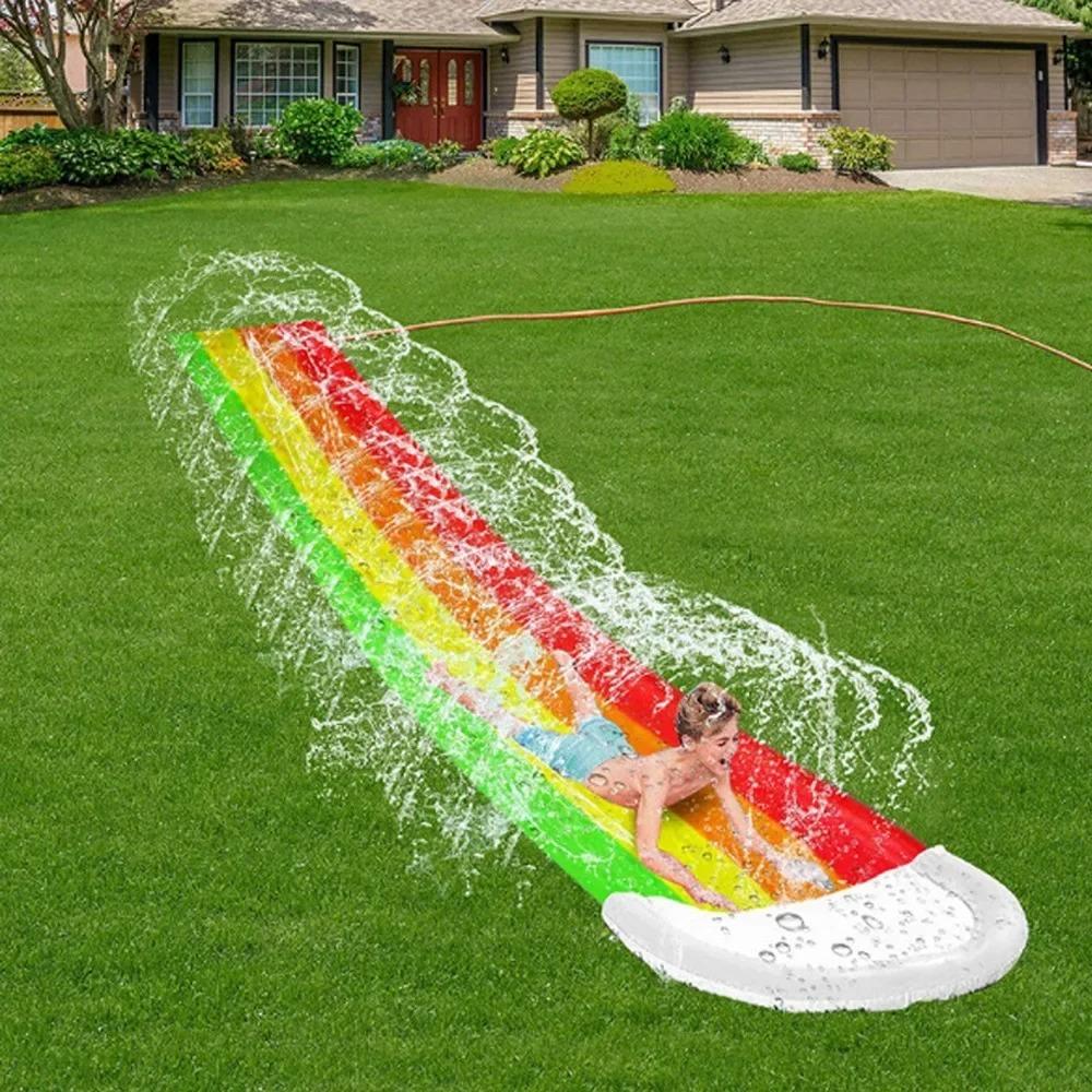 

480x76CM Inflatable Water Slide Mat Summer Swimming Pool Waterskiing Splash Toys Outdoor Backyard Lawn Water Slides Sprinkler