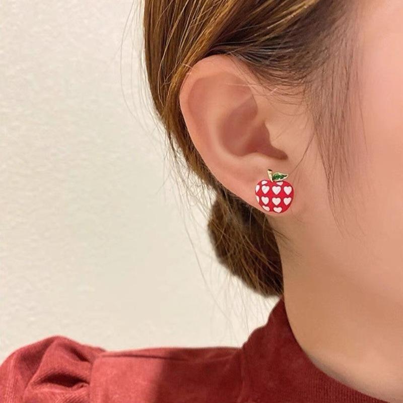Christmas Red Apple Winter New Festive Sweet Versatile Girl New Year's Transfer Safe Meaning Earrings