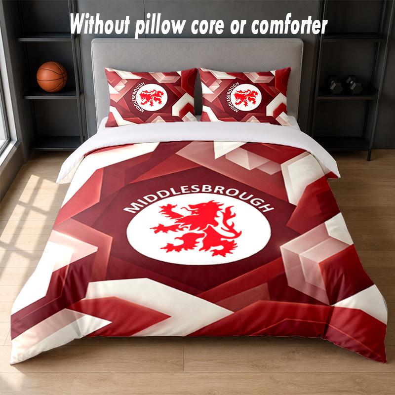 Set Biancheria da Letto Design Middlesbrough FC 1 Copripiumino + 2 Federe Morbido Traspirante Biancheria da Letto per la Casa