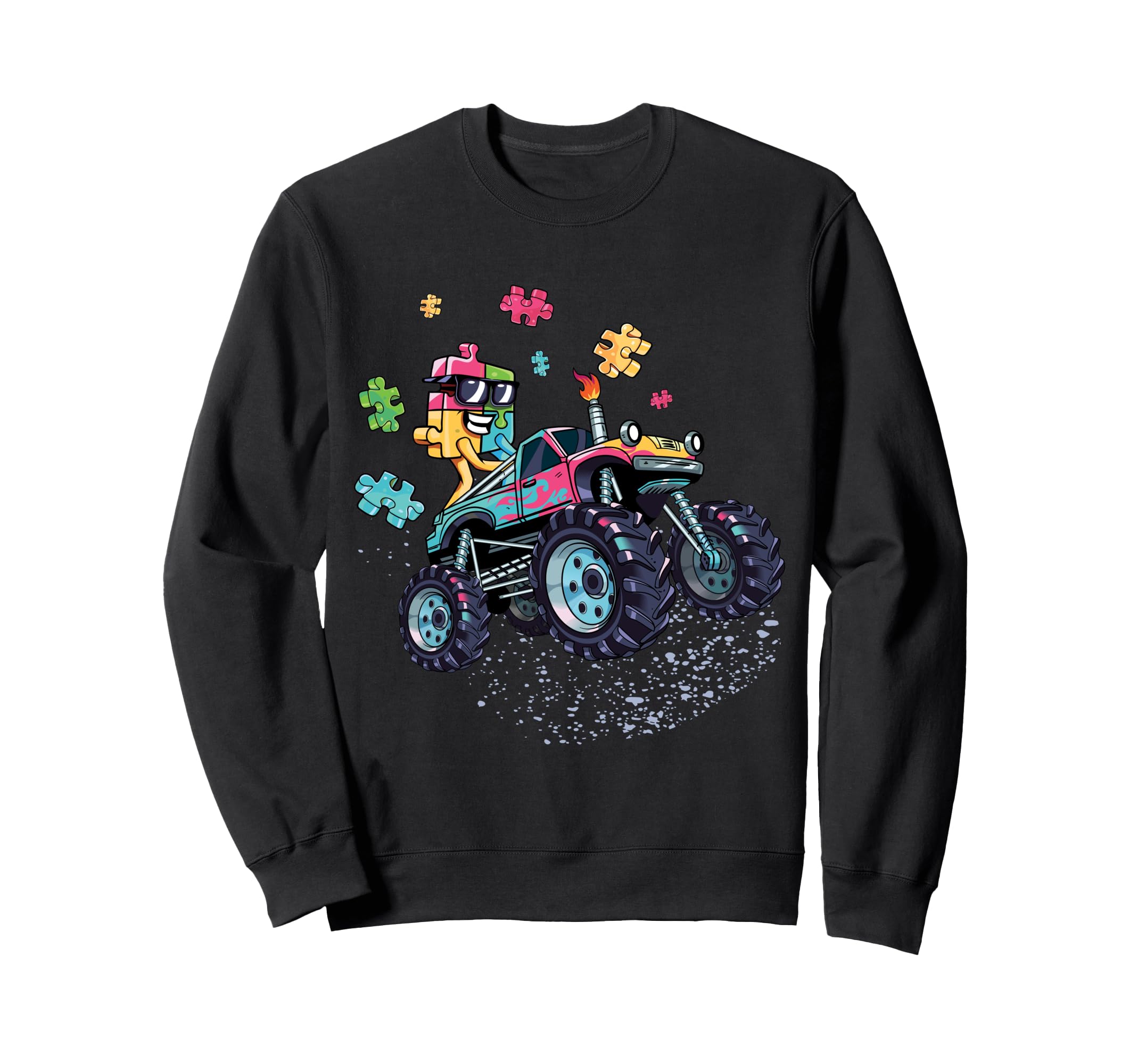 

Monster Truck Autism Awareness Cute Puzzle Piece ASD Boys Sweatshirt