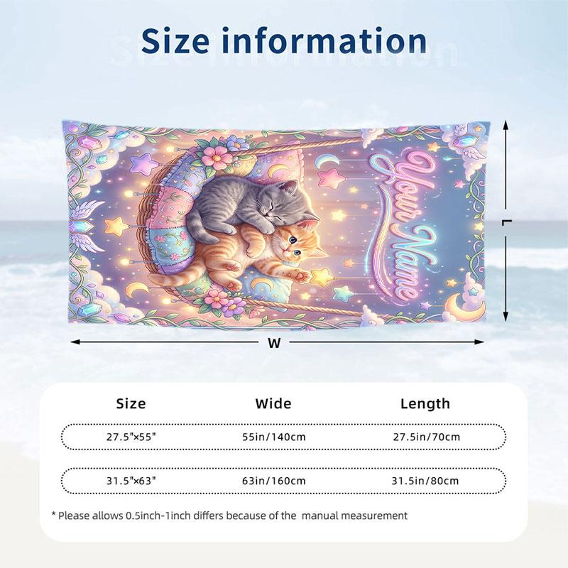 Cat Theme Beach Towel Personalized Custom Name & Text Soft Quick Dry Beach Towel for Swimming Travel