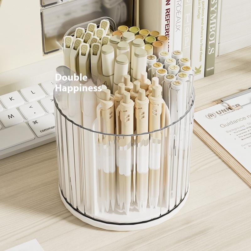 2-In-1 Rotating Pen Holder Rotating Desktop Organizer Storage Box With Drawer Plastic Pen Holder Cosmetic Storage Box