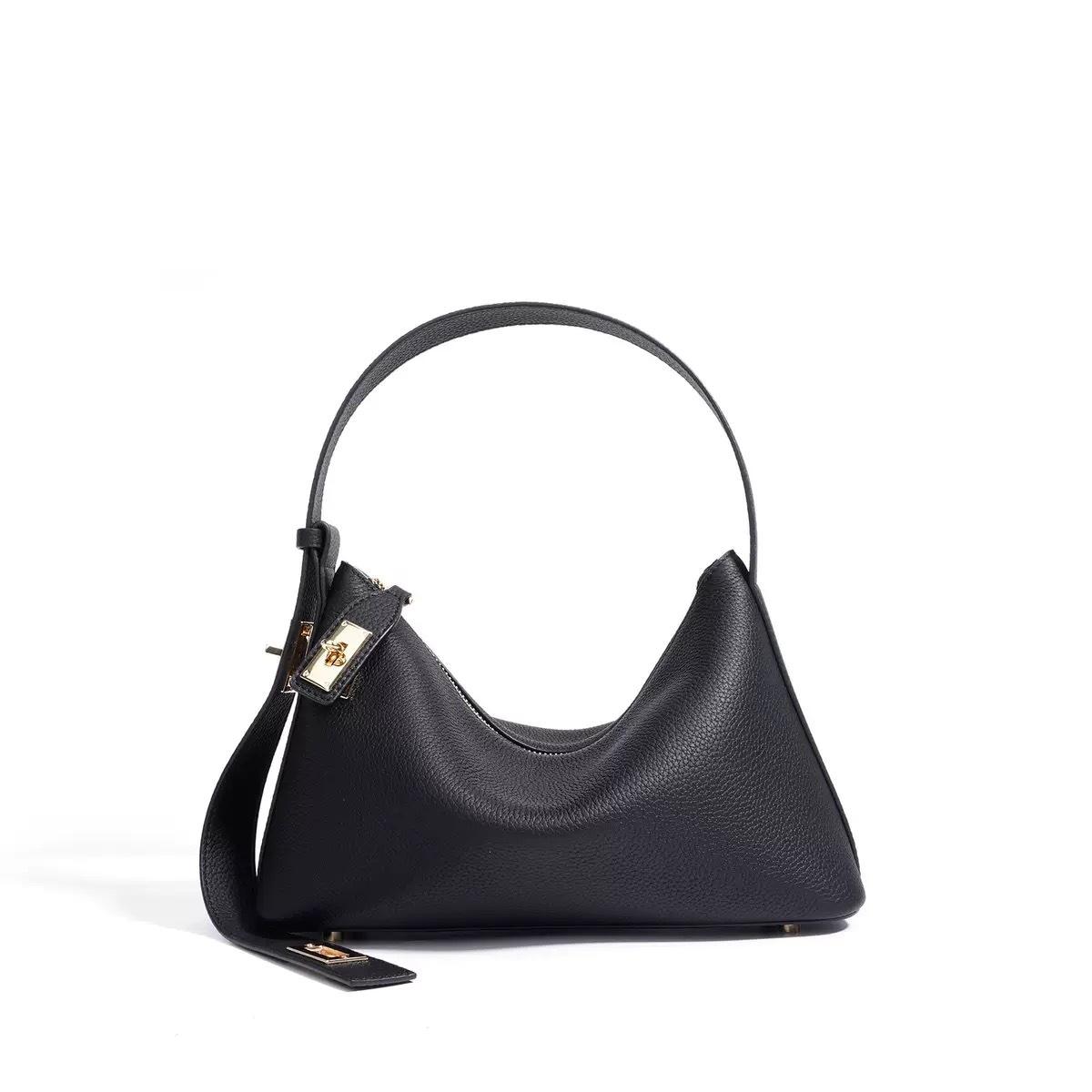 

First layer cowhide leather bag women s messenger dumpling bag commuter high-end shoulder bag women s leather niche handbag чорний