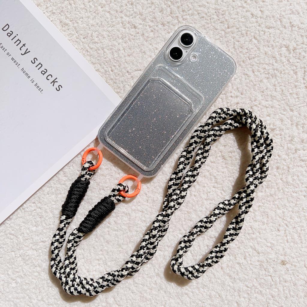 Crossbody Lanyard Strap Card Holder Glitter Gradient Case For iPhone 16 15 14 Pro Max Plus 12 13 Mini 11 7 8Plus XR XS Max Cover