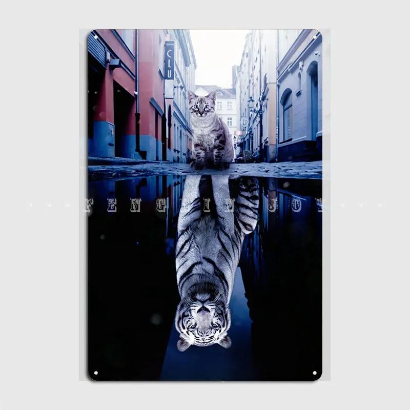

Kitten And Big White Tiger Metal Plaque Poster Cinema Kitchen Garage Club Customize Wall Plaque Tin Sign Poster 20x30cm（7.8x11.8inch）