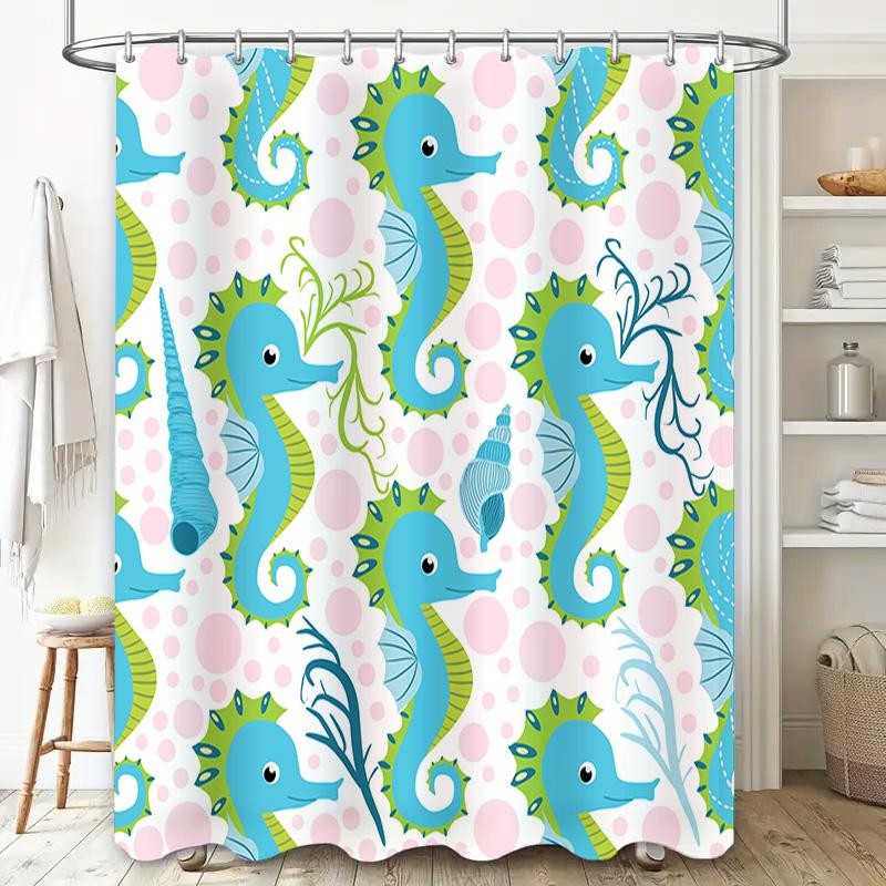 Blue Green Seahorse Pattern Shower Curtain Waterproof Fabric Bathroom Decor Set for Home Decoration Size: 72x84 inches (183cm x
