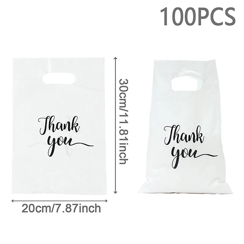 

100Pcs Thank You Bag Gift Plastic Shopping Bag Tote Bag 20*30Cm Gift Bag Birthday Wedding Party Favors Candy Cookie Wrapper Bag білий