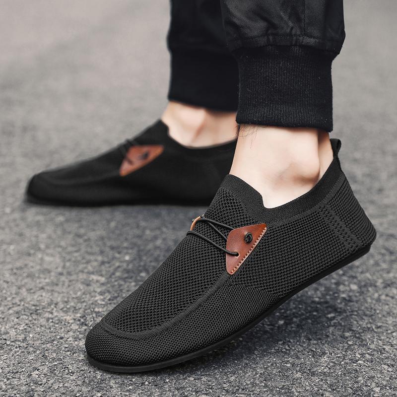 YRZL Casual Men's Shoes Summer Solid Color Mesh Breathable Flats Male Comfortable Lightweight Shoes Man Slip on Loafers for Men