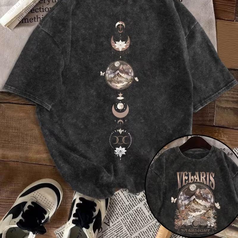 T-shirt Nera Lavata Grunge Estetica Vintage Estiva Top Grafico Uomo Donna Vestibilità Larga Girocollo Manica Corta
