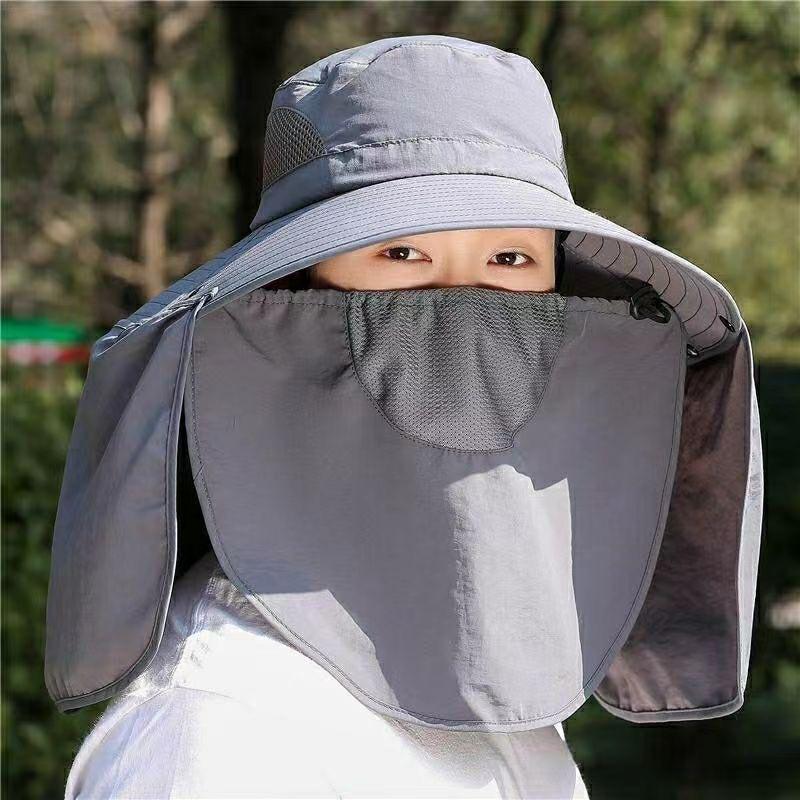 Bucket hat men's summer UV protection outdoor travel hat fishing mask face protection sun hat big brim sun hat