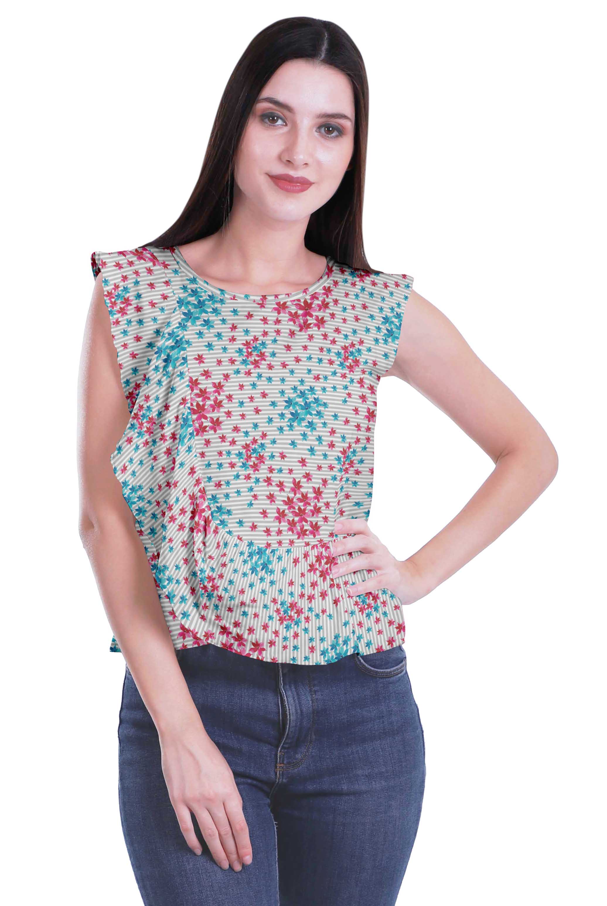 

Moomaya Жіночі робочі повсякденні топи з круглим вирізом і оборками XS білий