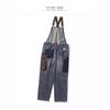 Unisex Japanese Retro Overall Jeans with Contrasting Suspenders