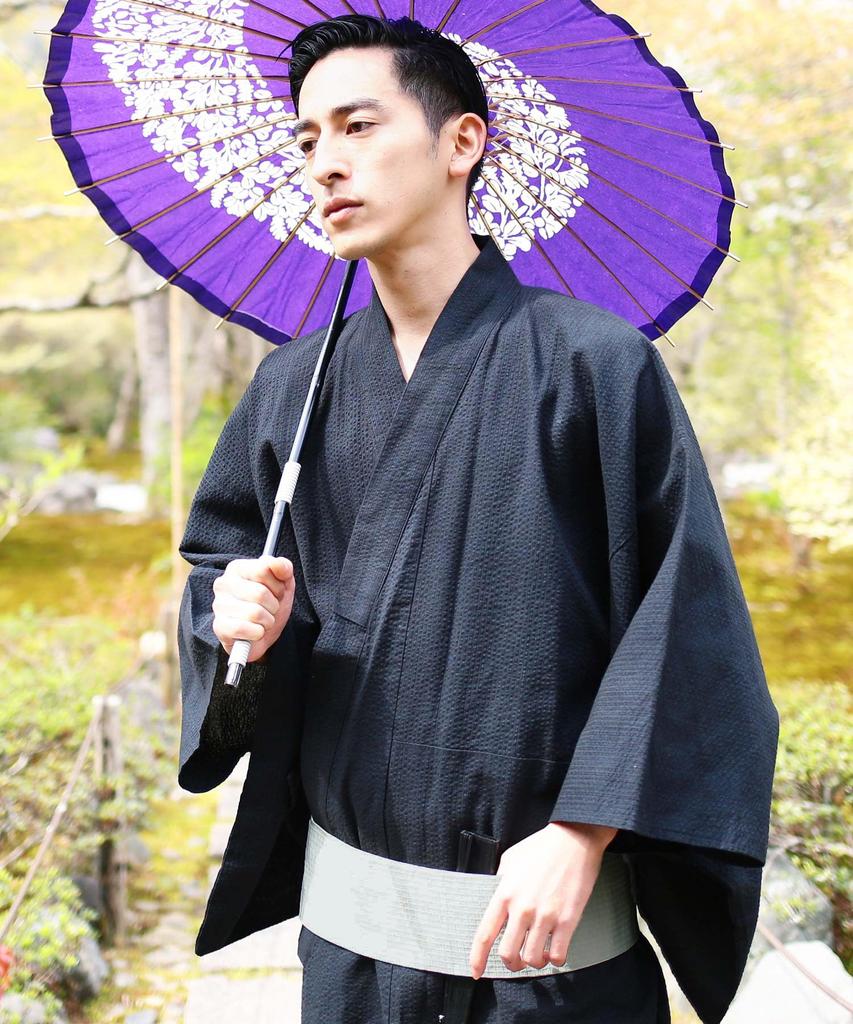 Shop Yukata Set Shingen XL Indigo Seersucker Leicht für den Sommer Traditionell Japanisch Japanischer Gentleman [Rochelle] Ziggy's Herren 6-teilig (Yukata, Obi,