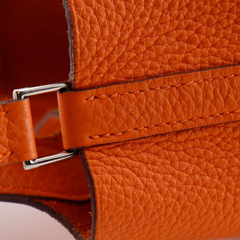 HERMES PicotinPM Handbag Orange Taurillon Clemence Women Used
