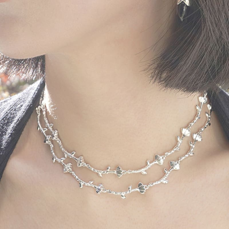 LAYOVV [Silver925] Flower chain choker necklace_Silver