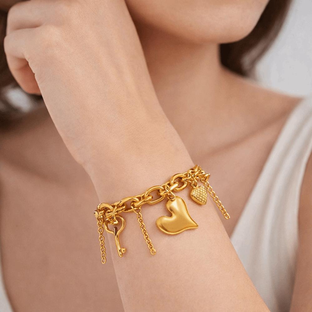 Bow Hollow Bracelet Love Heart Charm Bangle Elegant Gold Plated Bracelet  Party