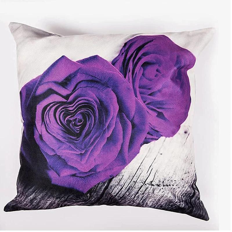 

Purple Rose Linen Pillowcase 40*40 Living Room Sofa Cushion Cover 60*60 Home Decoration Pillowcase Valentine s Day Gift 30x30CM(12x12in)