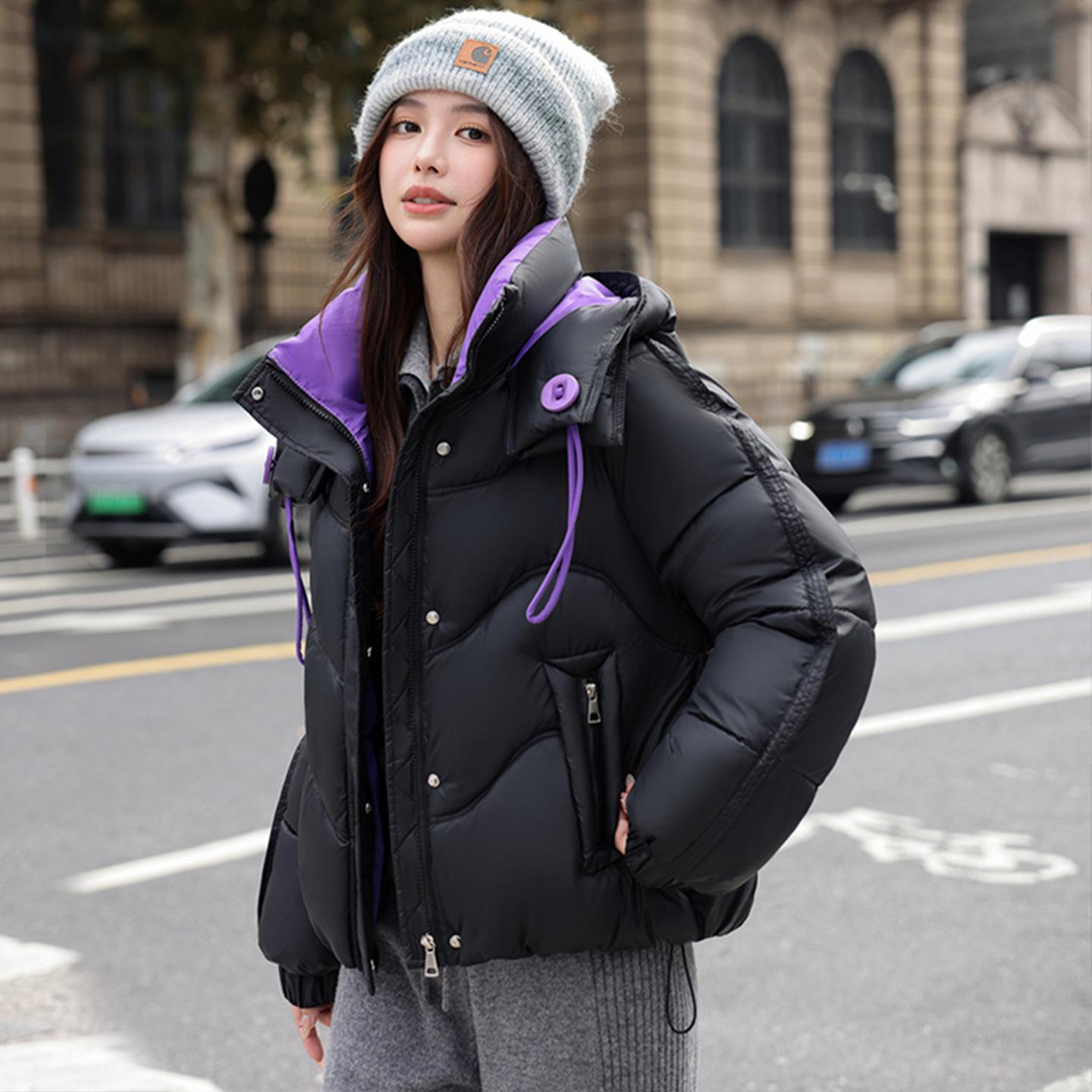

2025 Women s Hooded Cotton Jacket: Autumn/Winter Fashion, Thick & Warm, Short Foreign Style Coat 2XL (75-85 kg) чёрный