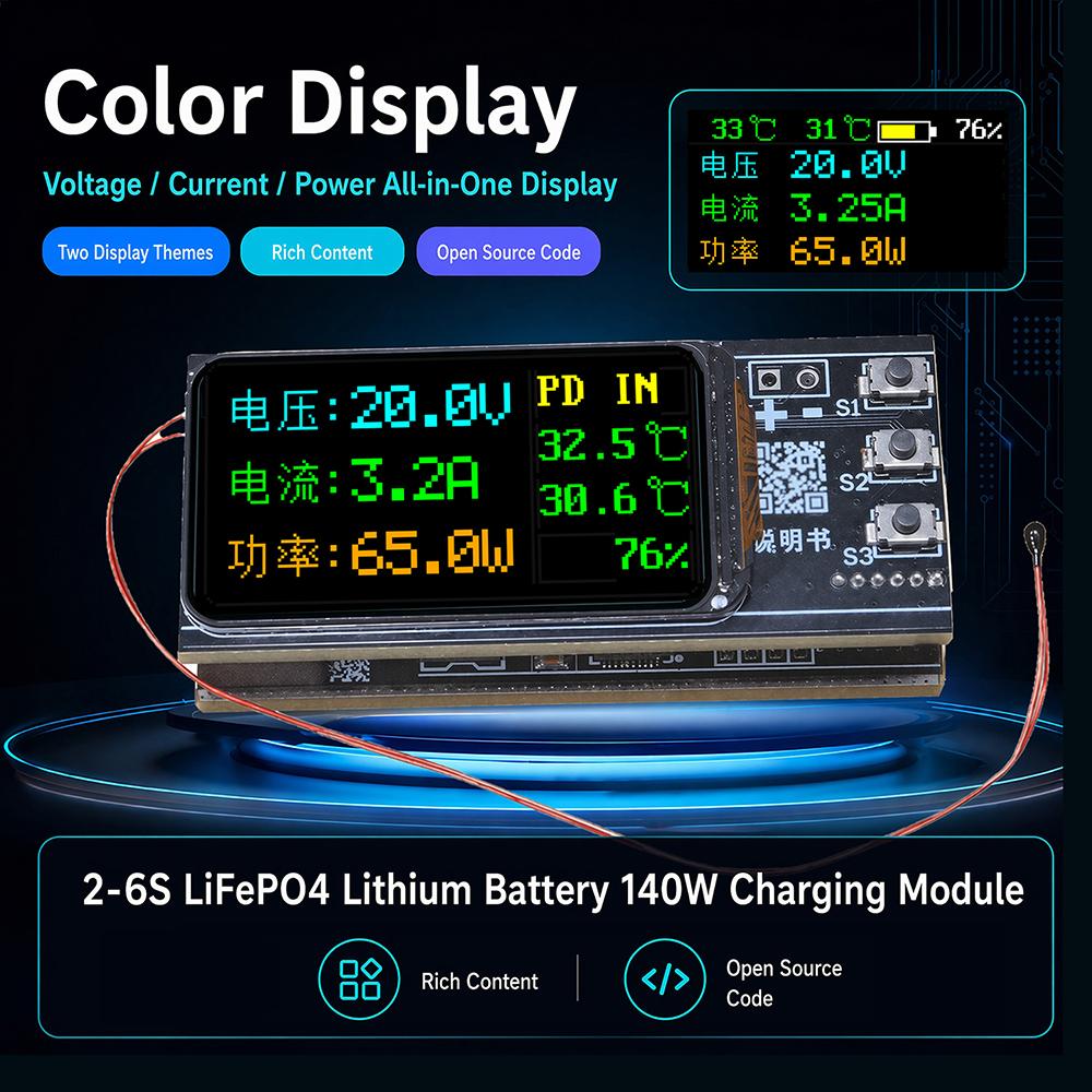 PD 140W Fast Charging Module 2-6S Lithium Battery Charging Board IP2366 Buck-Boost Power Bank Mainboard DIY Kit 65W/100W/140W